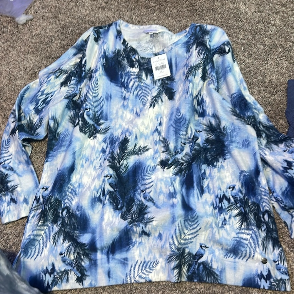 blue, white, and green long sleeve